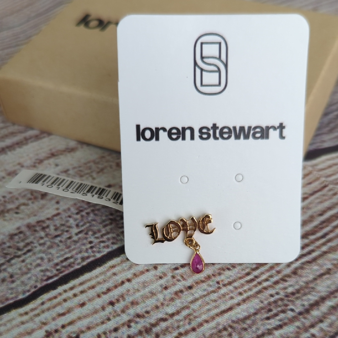 Loren Stewart Grown Up Grunge 14k Yellow Gold Ruby Love Single Stud Earring 250$